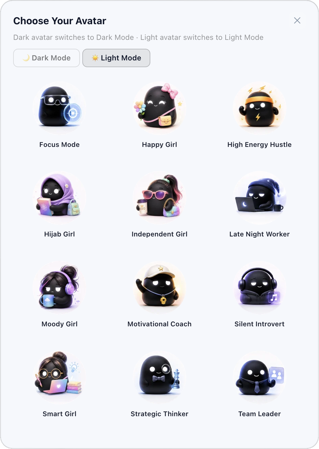 Choose the avatar that matches your energy.