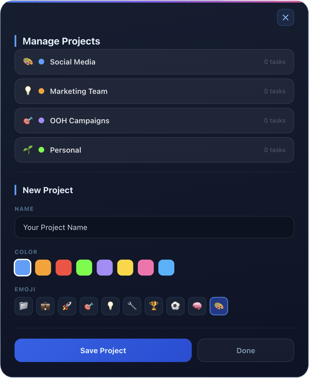 Colour-coded projects. Zero chaos.
