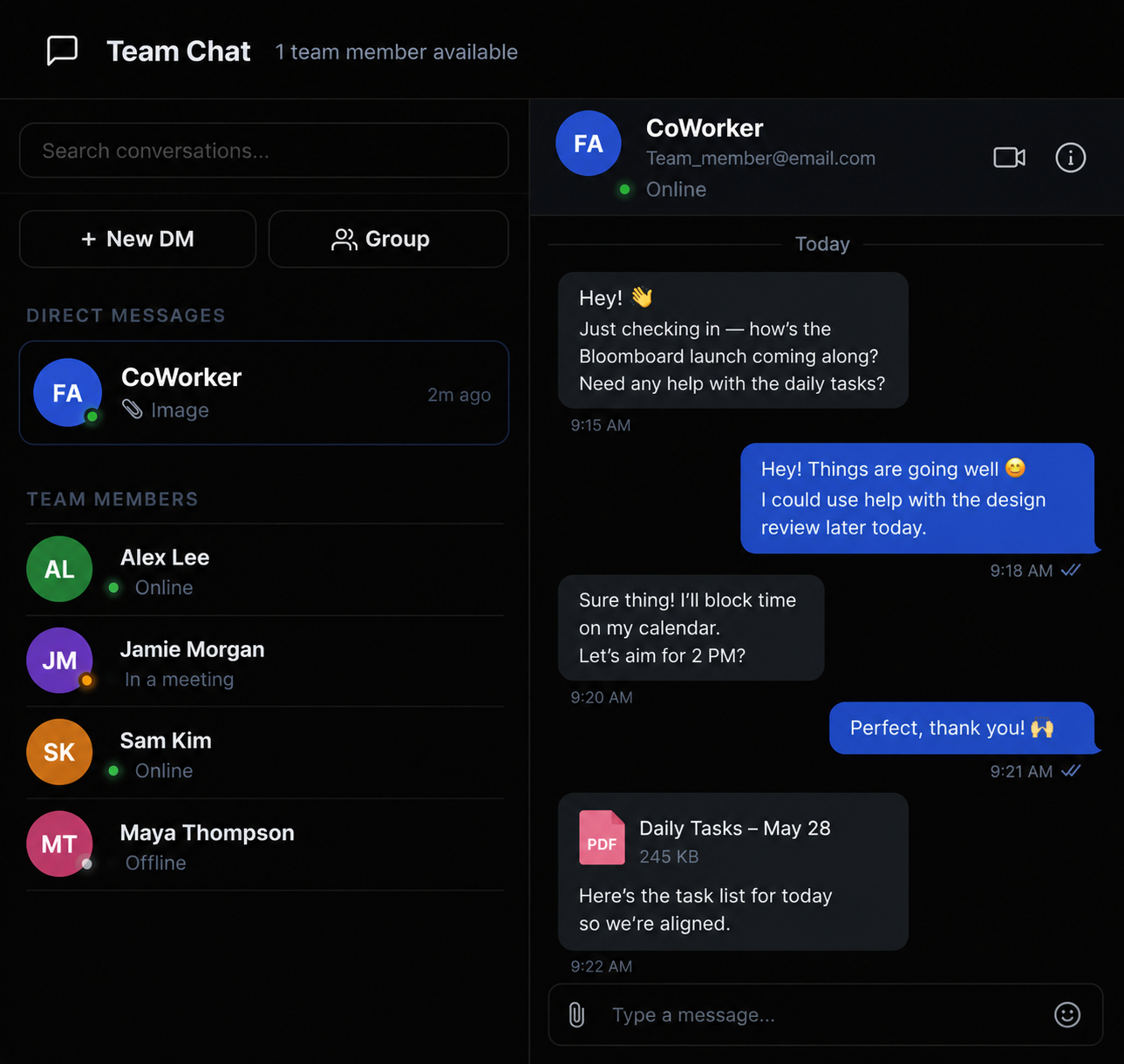 Team chat built into the work.