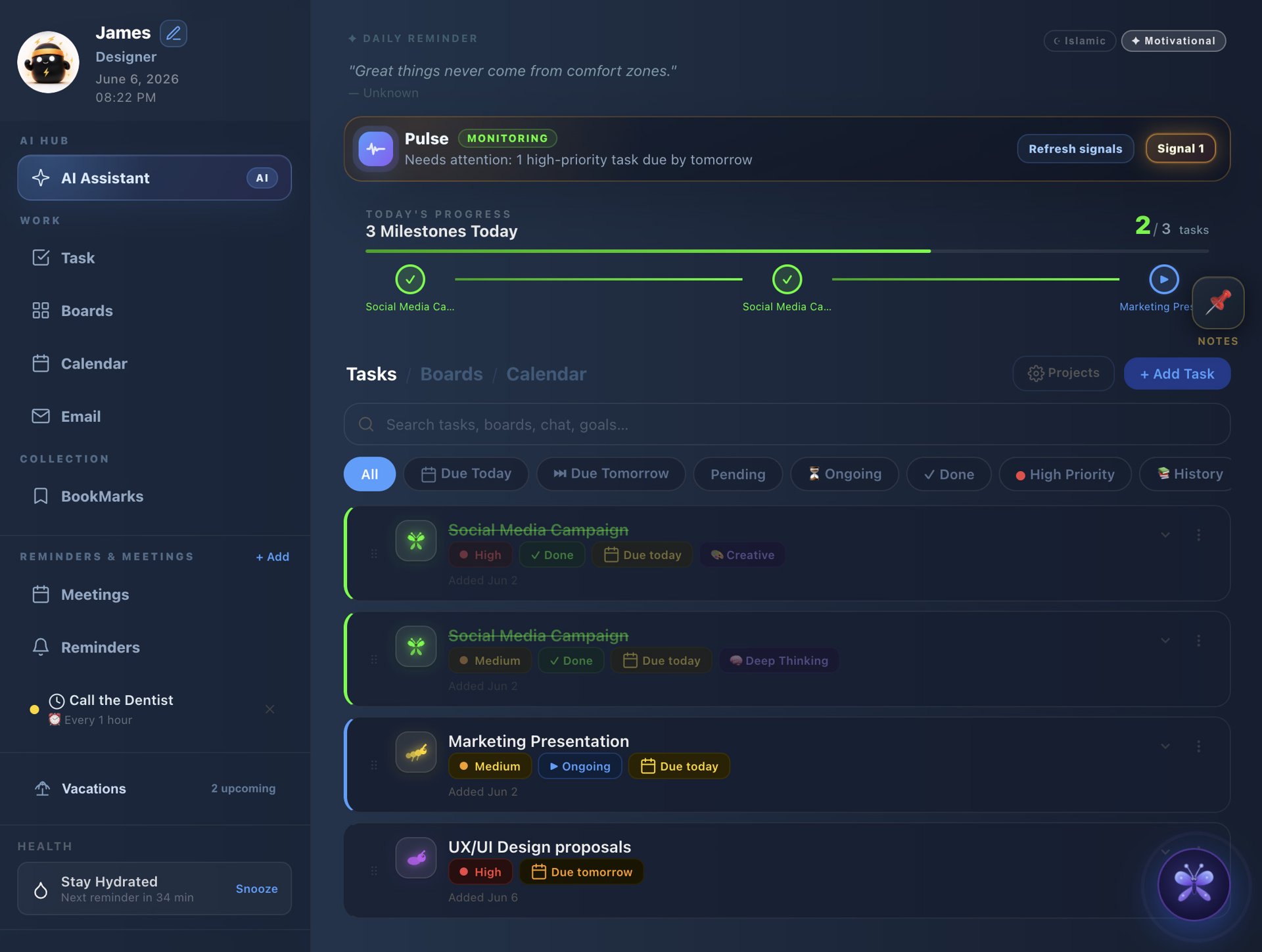 BloomBoard dashboard – blue theme