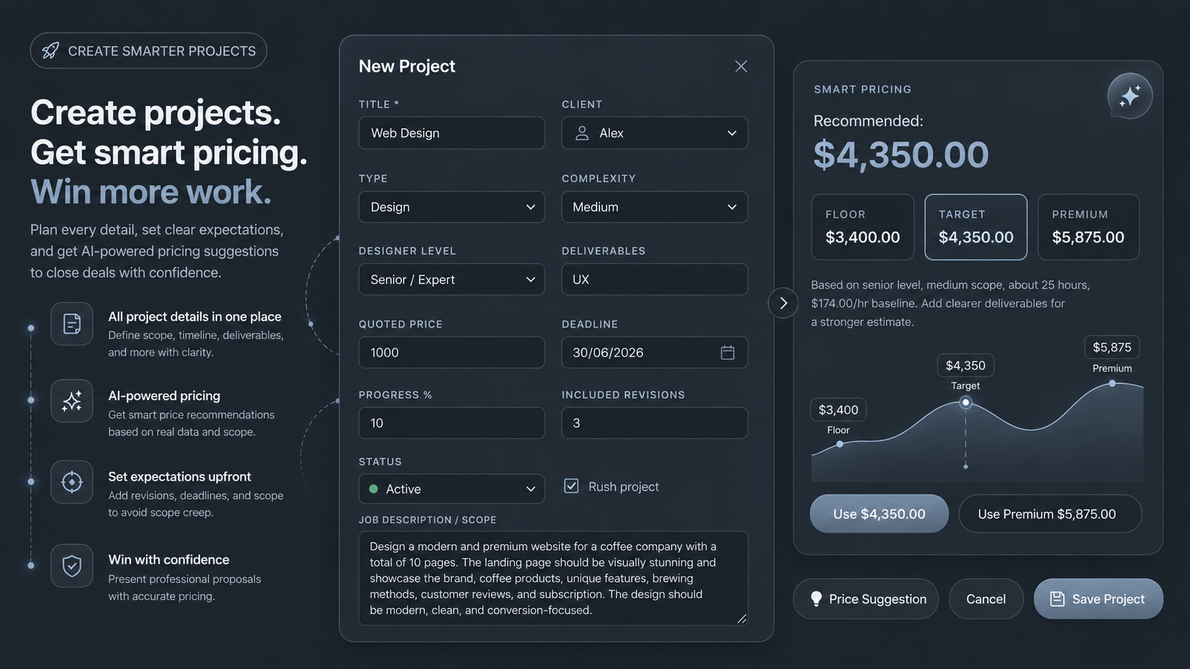 Smart pricing engine for freelance work