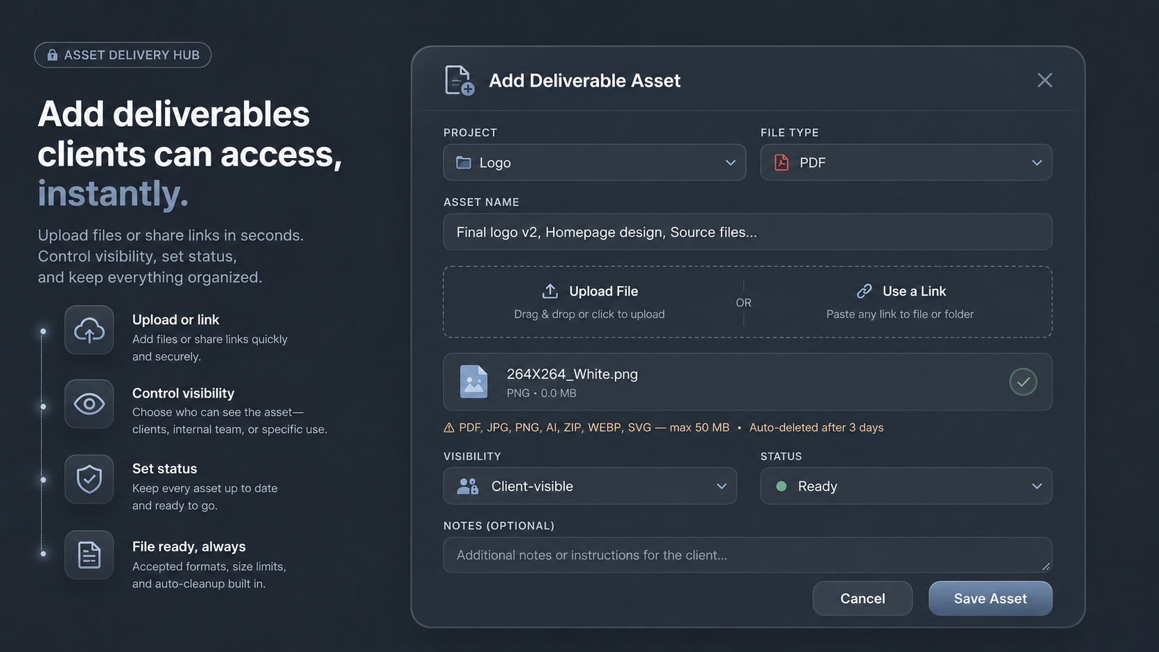 Asset delivery hub for client files