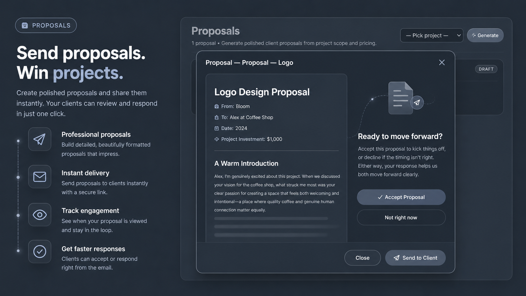 Proposal builder for freelance clients