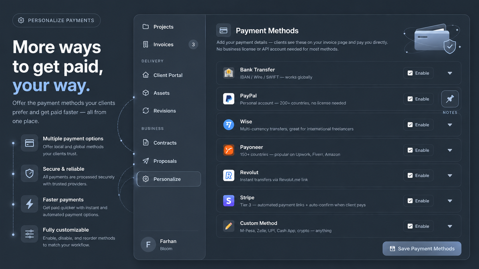 Freelance payment tracking and management
